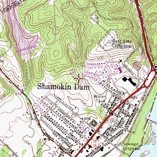 Topographic Map of Borough of Shamokin Dam, PA