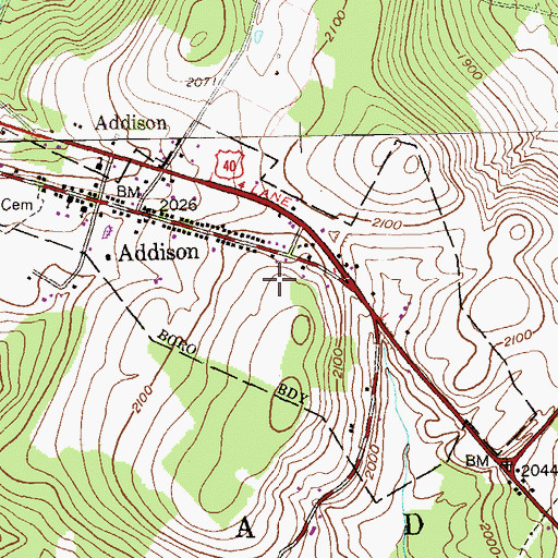 Topographic Map of Borough of Addison, PA