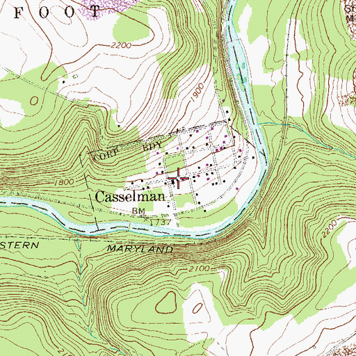 Topographic Map of Borough of Casselman, PA