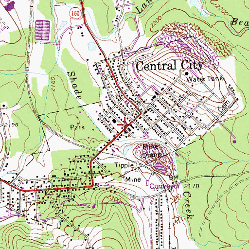 Topographic Map of Borough of Central City, PA