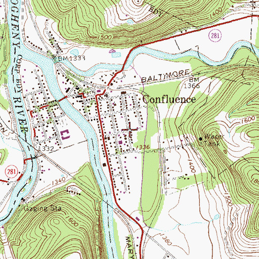 Topographic Map of Borough of Confluence, PA