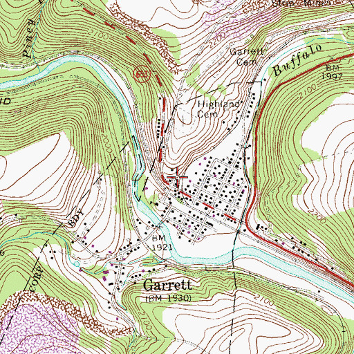 Topographic Map of Borough of Garrett, PA