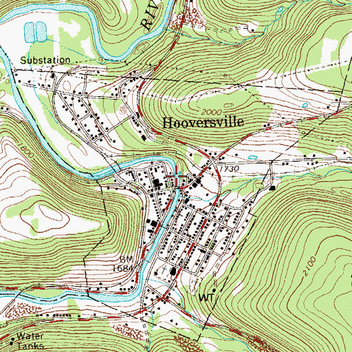 Topographic Map of Borough of Hooversville, PA