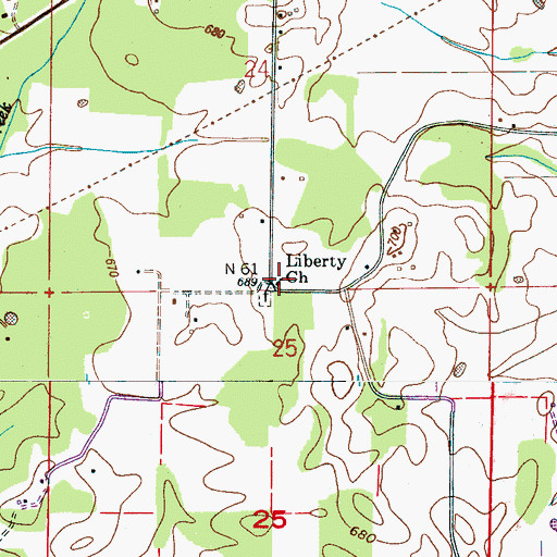 Topographic Map of Liberty Church, AL