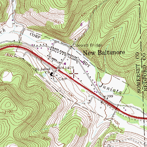 Topographic Map of Borough of New Baltimore, PA