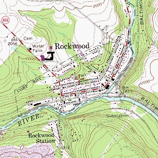 Topographic Map of Borough of Rockwood, PA