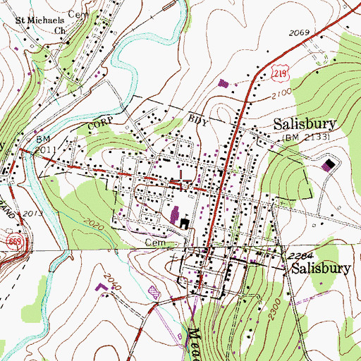Topographic Map of Borough of Salisbury, PA