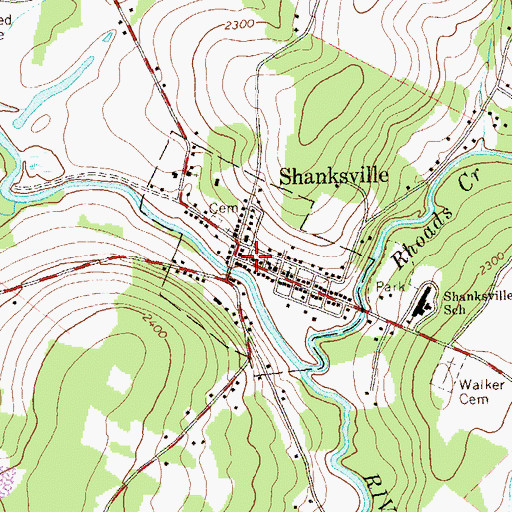 Topographic Map of Borough of Shanksville, PA