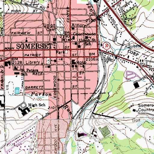 Topographic Map of Borough of Somerset, PA