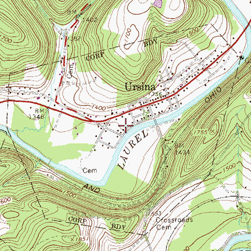 Topographic Map of Borough of Ursina, PA
