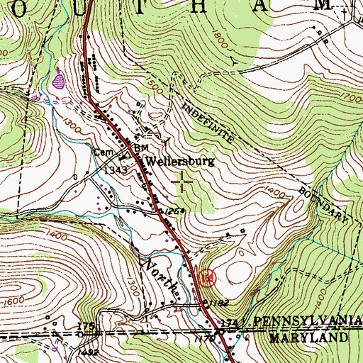 Topographic Map of Borough of Wellersburg, PA