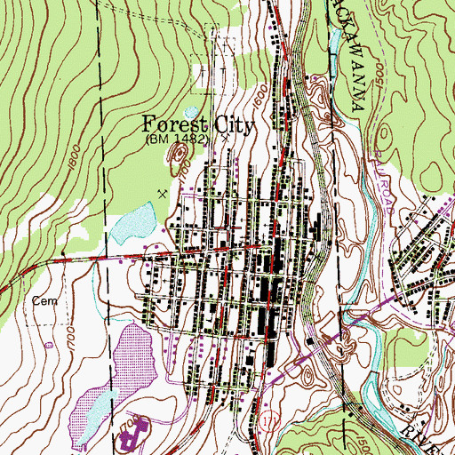 Topographic Map of Borough of Forest City, PA