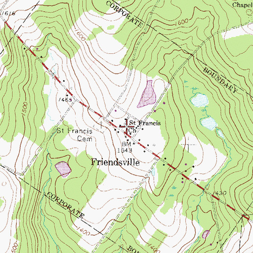 Topographic Map of Borough of Friendsville, PA