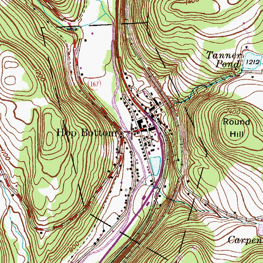 Topographic Map of Borough of Hop Bottom, PA