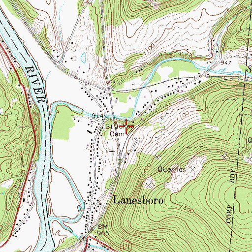 Topographic Map of Borough of Lanesboro, PA