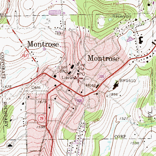 Topographic Map of Borough of Montrose, PA