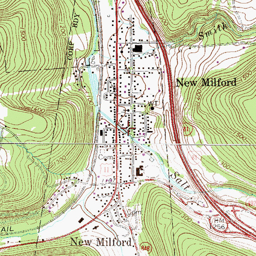 Topographic Map of Borough of New Milford, PA