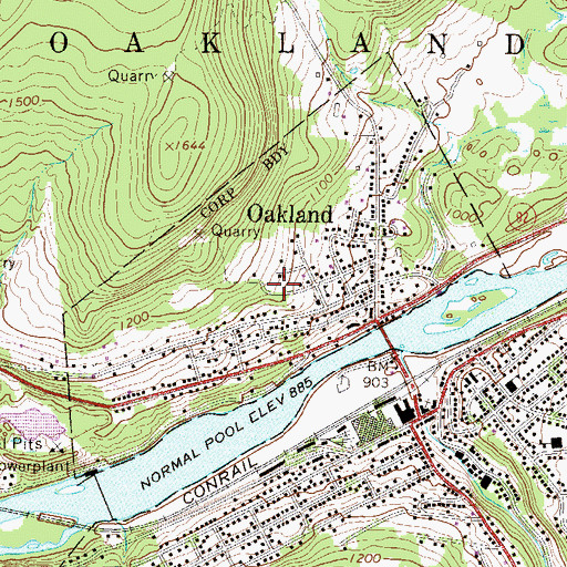Topographic Map of Borough of Oakland, PA