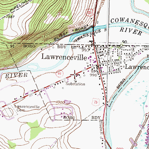 Topographic Map of Borough of Lawrenceville, PA