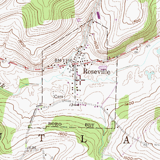 Topographic Map of Borough of Roseville, PA