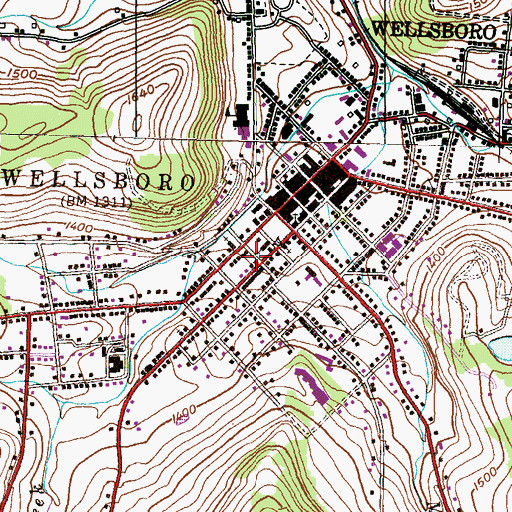 Topographic Map of Borough of Wellsboro, PA