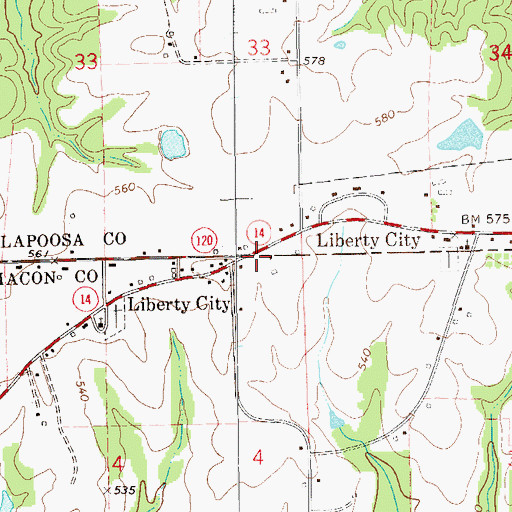 Topographic Map of Liberty City, AL