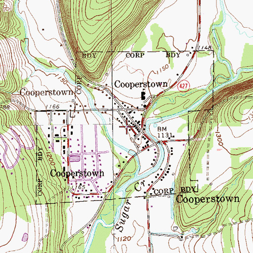 Topographic Map of Borough of Cooperstown, PA