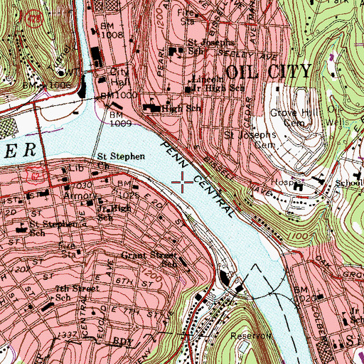 Topographic Map of City of Oil City, PA