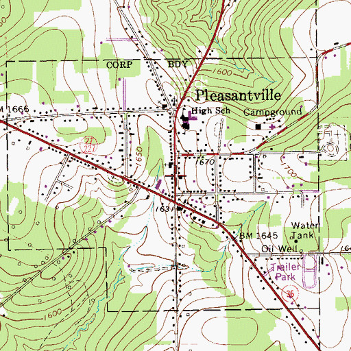 Topographic Map of Borough of Pleasantville, PA