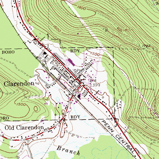 Topographic Map of Borough of Clarendon, PA