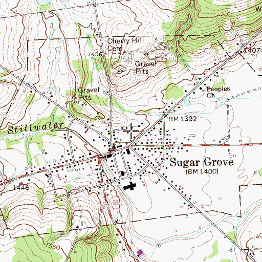 Topographic Map of Borough of Sugar Grove, PA