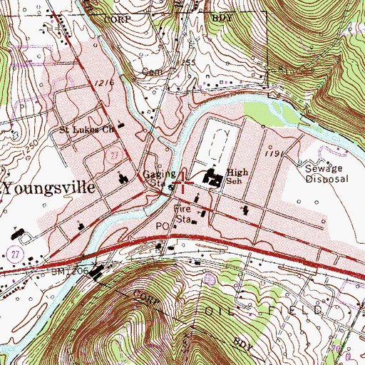 Topographic Map of Borough of Youngsville, PA