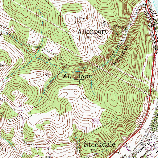 Topographic Map of Borough of Allenport, PA