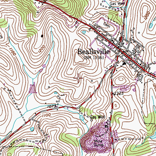 Topographic Map of Borough of Beallsville, PA