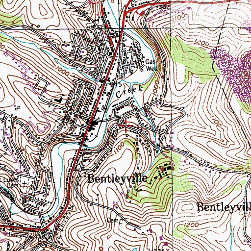 Topographic Map of Borough of Bentleyville, PA