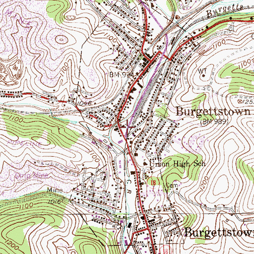 Topographic Map of Borough of Burgettstown, PA