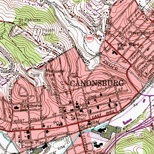 Topographic Map of Borough of Canonsburg, PA