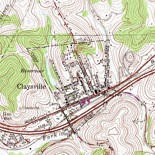 Topographic Map of Borough of Claysville, PA