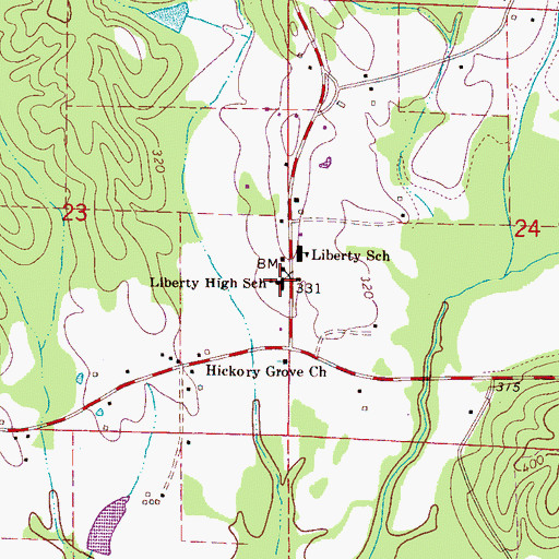 Topographic Map of Liberty High School, AL