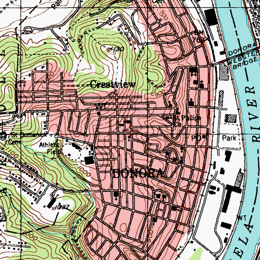 Topographic Map of Borough of Donora, PA