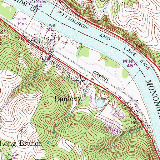 Topographic Map of Borough of Dunlevy, PA