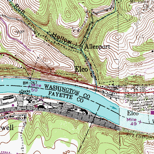Topographic Map of Borough of Elco, PA