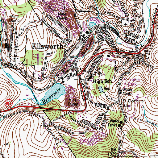 Topographic Map of Borough of Ellsworth, PA