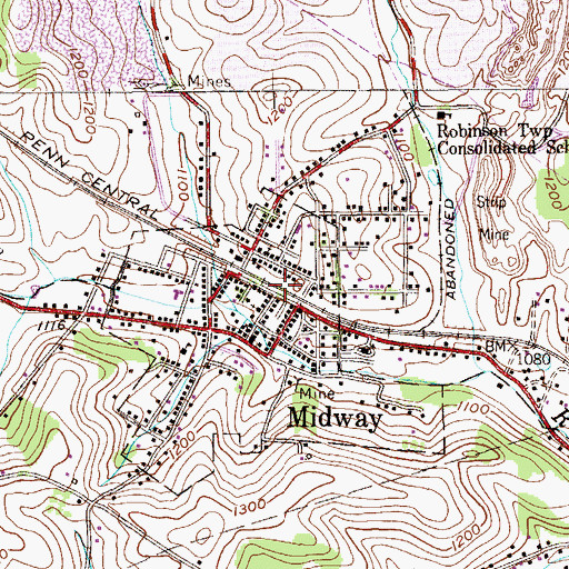 Topographic Map of Borough of Midway, PA