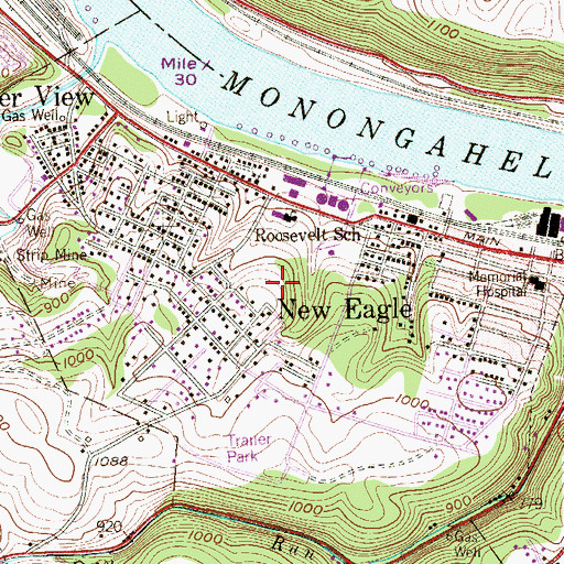 Topographic Map of Borough of New Eagle, PA