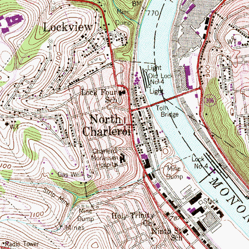 Topographic Map of Borough of North Charleroi, PA