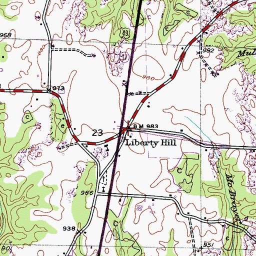 Topographic Map of Liberty Hill, AL