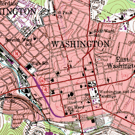 Topographic Map of City of Washington, PA