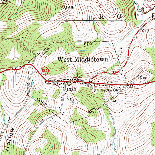 Topographic Map of Borough of West Middletown, PA