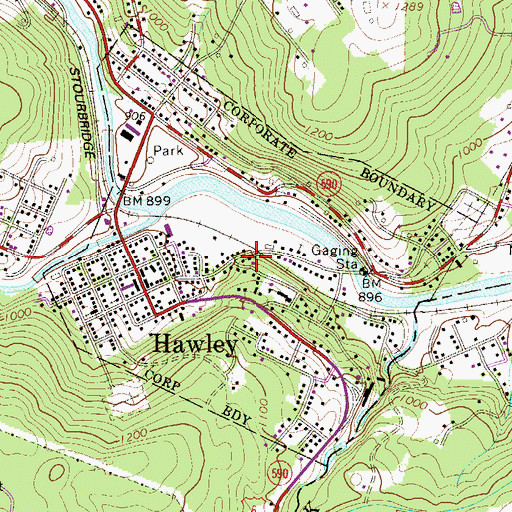 Topographic Map of Borough of Hawley, PA